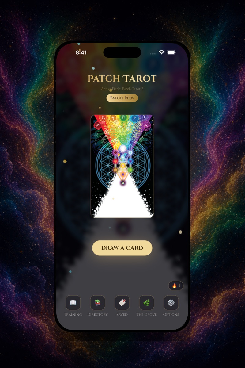 Patch Tarot app — card draw screen